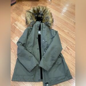 Urban Republic Khaki Jacket with Faux Fur Trim Girls Large